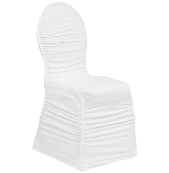 Chair Cover - White, Spandex - Ruched w/ Sash #606