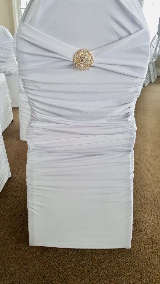 Chair Cover - White, Spandex - Ruched w/ Sash #606