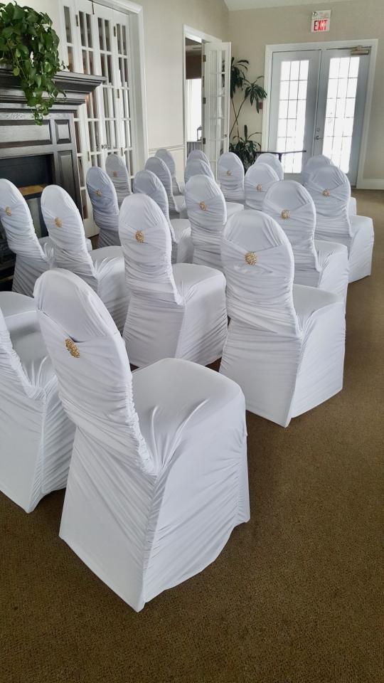 Chair Cover - White, Spandex - Ruched w/ Sash #606